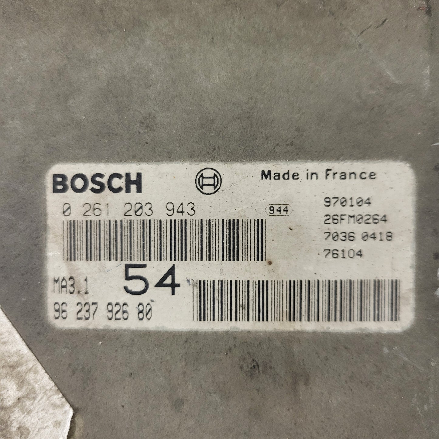 Peugeot 106 Citroen Saxo AX ECU / 0261203943 / 9623792680 / MA3.1 / BOSCH