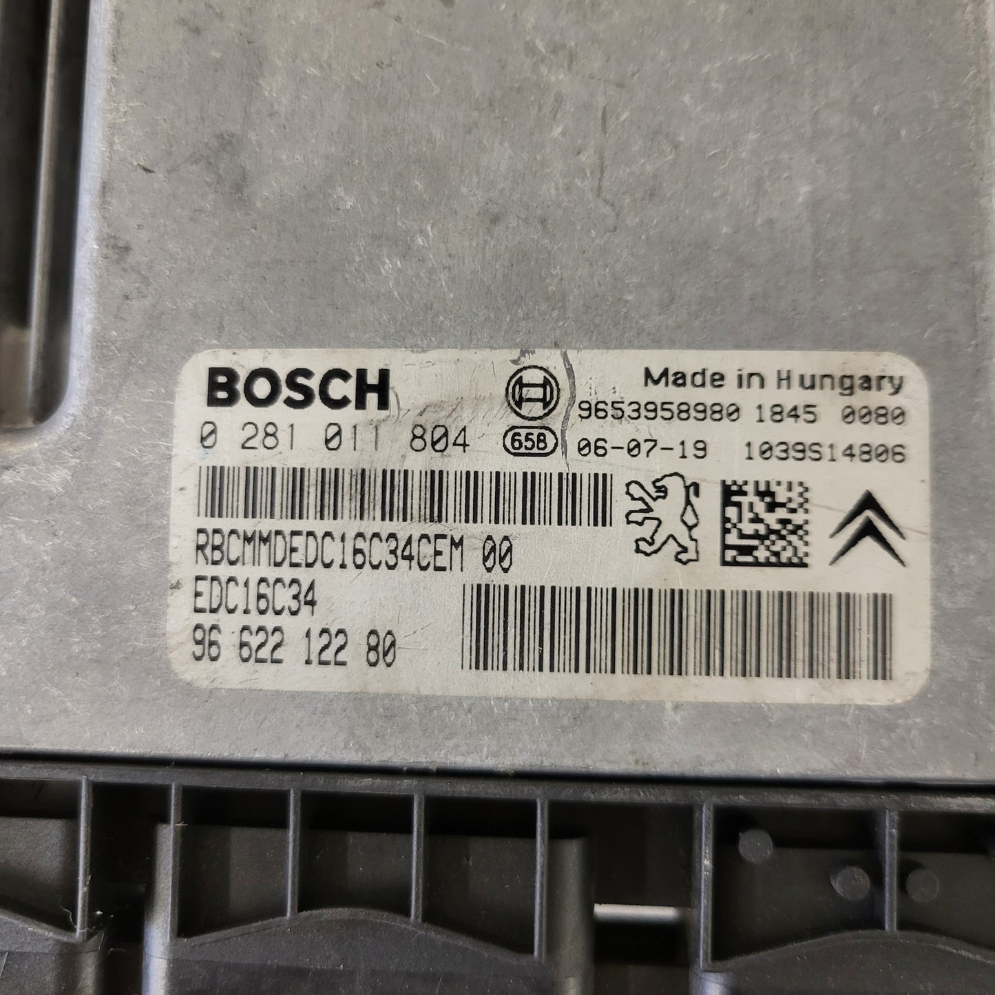 CITROEN C3 ECU / 0281011804 / EDC16C34 / 9662212280 / 9653958980 / BOSCH