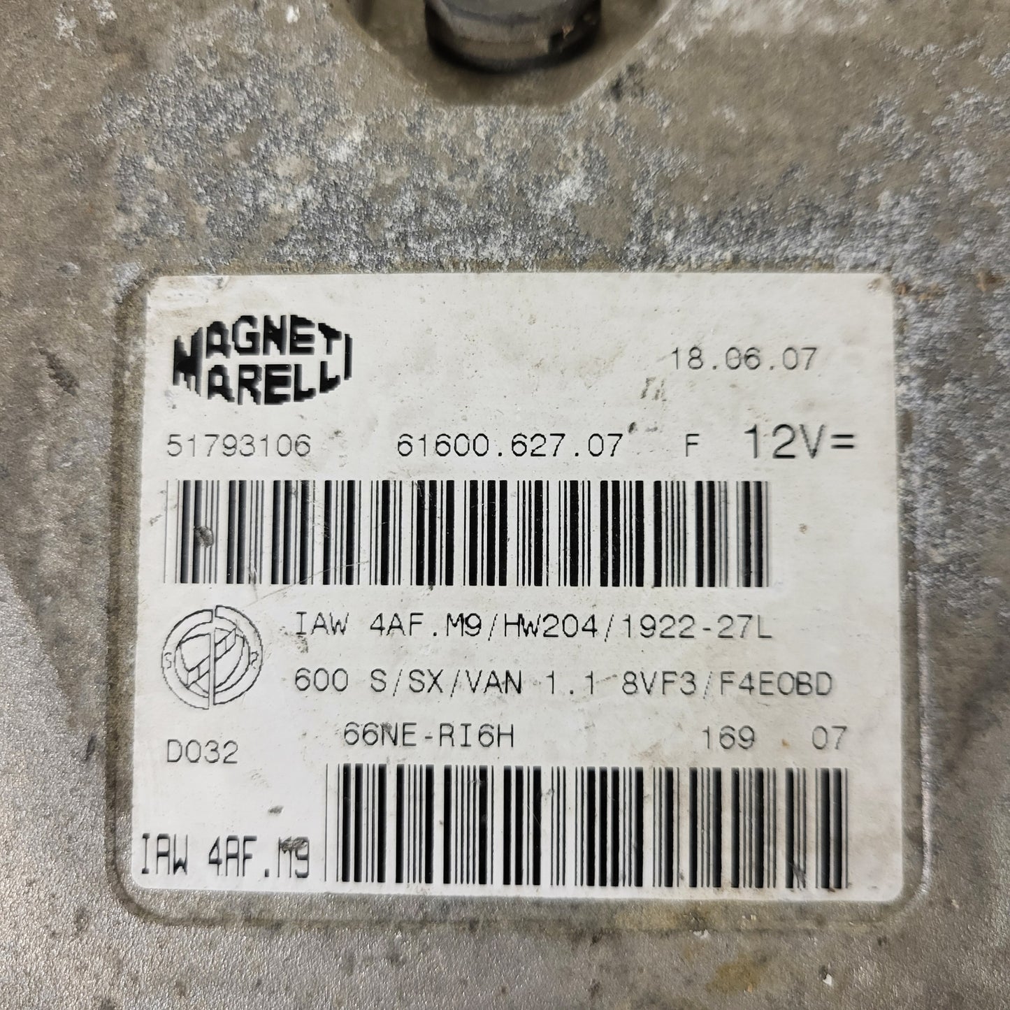 Fiat Seicento 600 ECU / 51793106 / IAW 4AF.M9 / 61600.627.07 / HW204