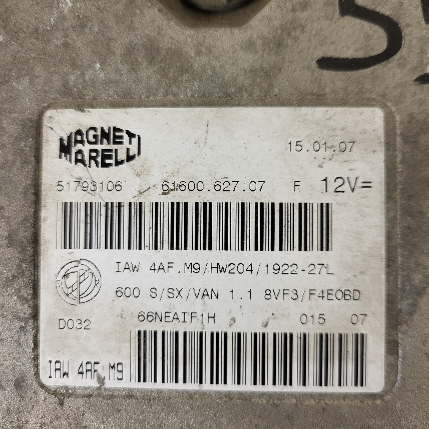 Fiat Seicento 600 ECU / 51793106 / IAW 4AF.M9 / 61600.627.07 / HW204