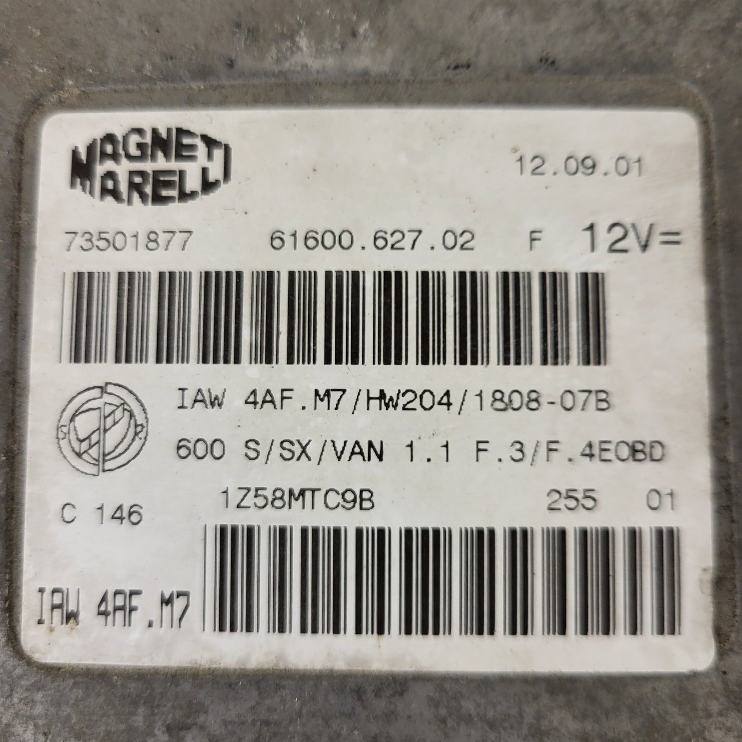 Fiat 600 ECU / IAW4AF.M7 / 73501877 / HW204 / MAGNETI MARELLI
