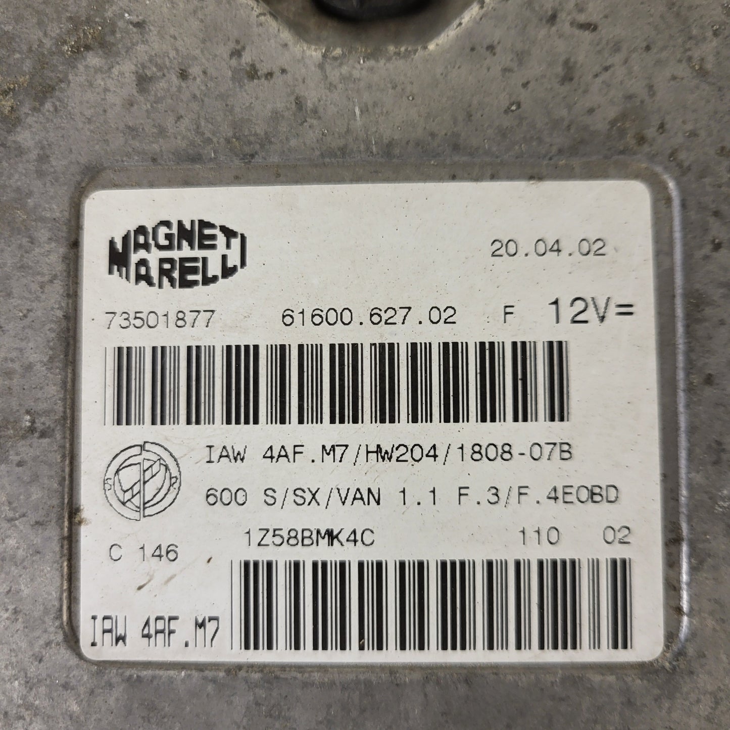 Fiat 600 ECU / IAW4AF.M7 / 73501877 / HW204 / MAGNETI MARELLI