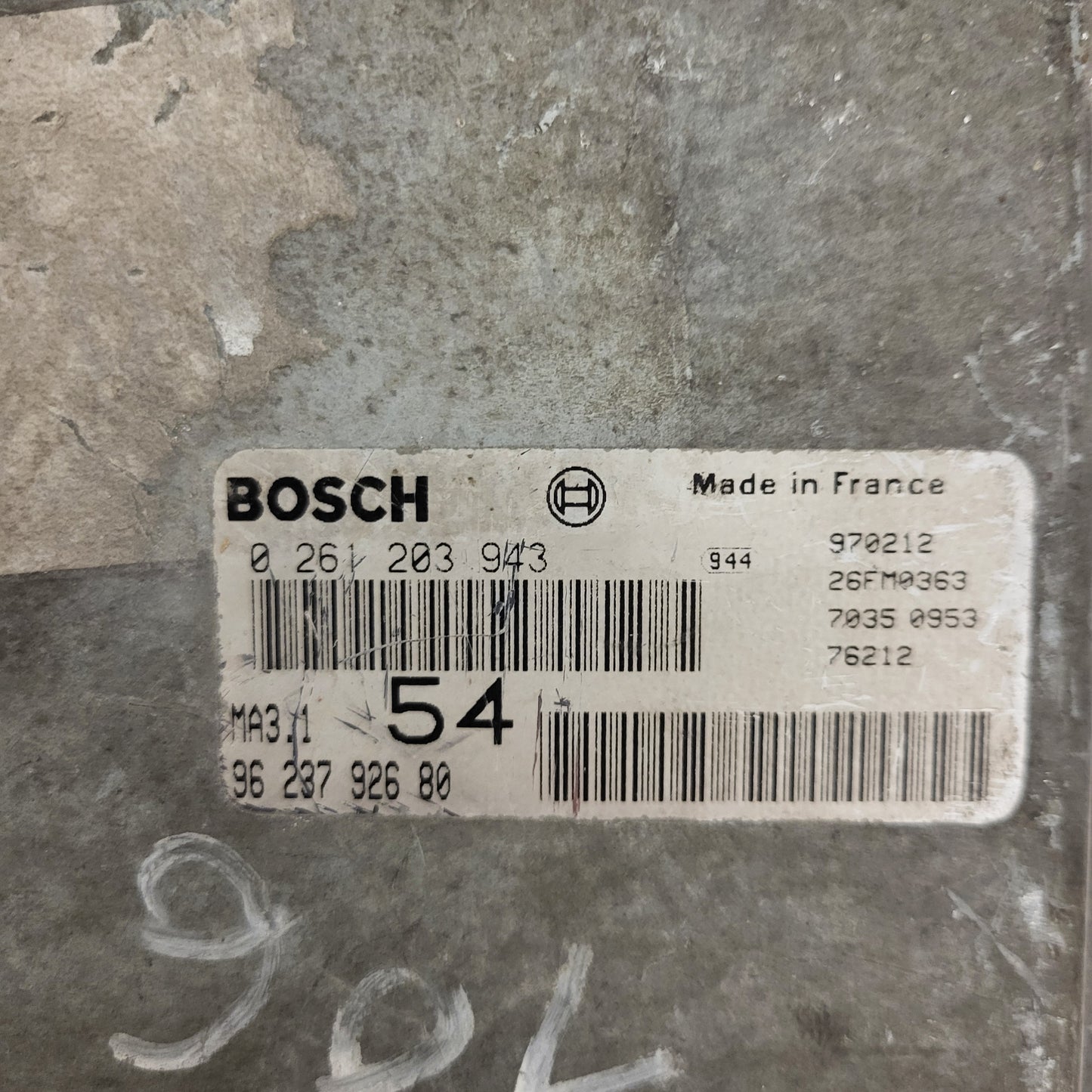 Peugeot 106 Citroen Saxo AX ECU / 0261203943 / 9623792680 / MA3.1 / BOSCH