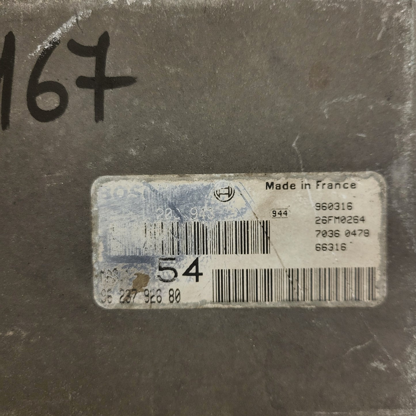 Peugeot 106 Citroen Saxo AX ECU / 0261203943 / 9623792680 / MA3.1 / BOSCH