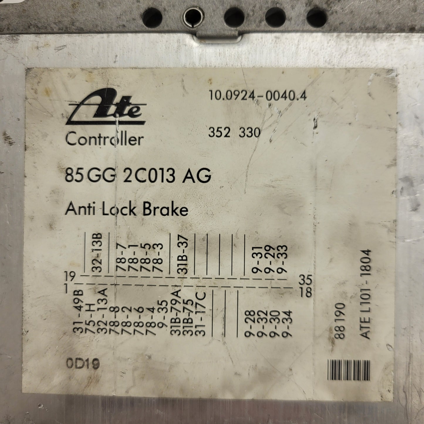 FORD SIERRA 1.8 2.0 CENTRALINA ABS ECU ATE 85GG2C013AG / 10.0924.0040.4 / 352330