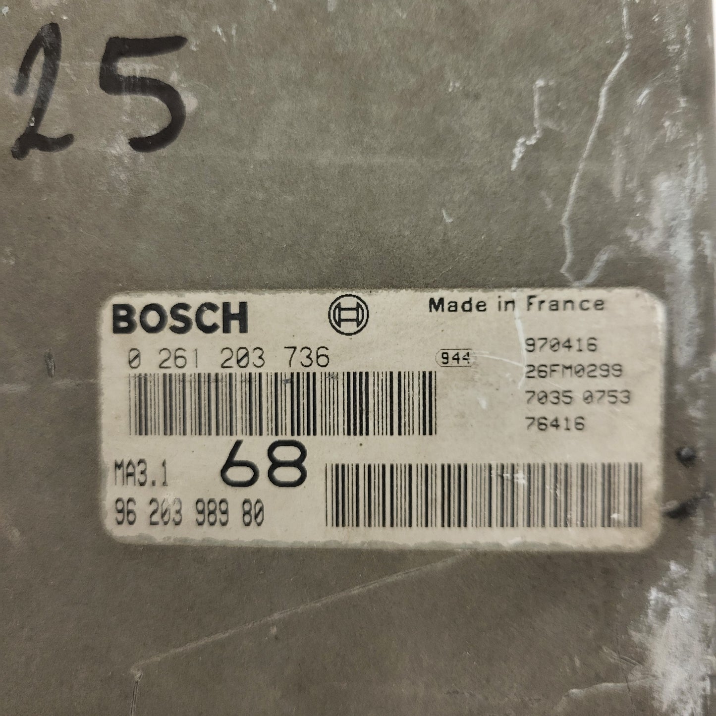 Peugeot 106 Citroen Saxo 1.1 ECU / 0261203736 / 96203998980 / MA3.1 / BOSCH