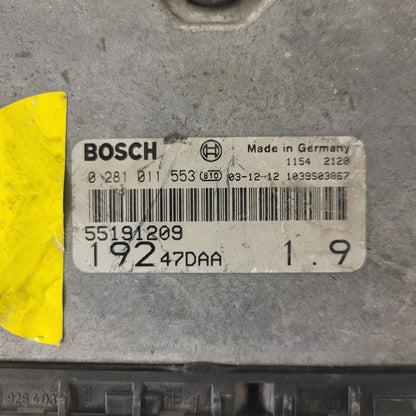 FIAT STILO 1.9 JTD ECU / 0281011553 / 55191209 / 19247DAA / BOSCH