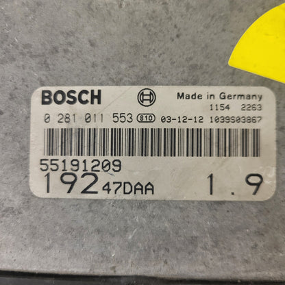 FIAT STILO 1.9 JTD ECU / 0281011553 / 55191209 / 19247DAA / BOSCH