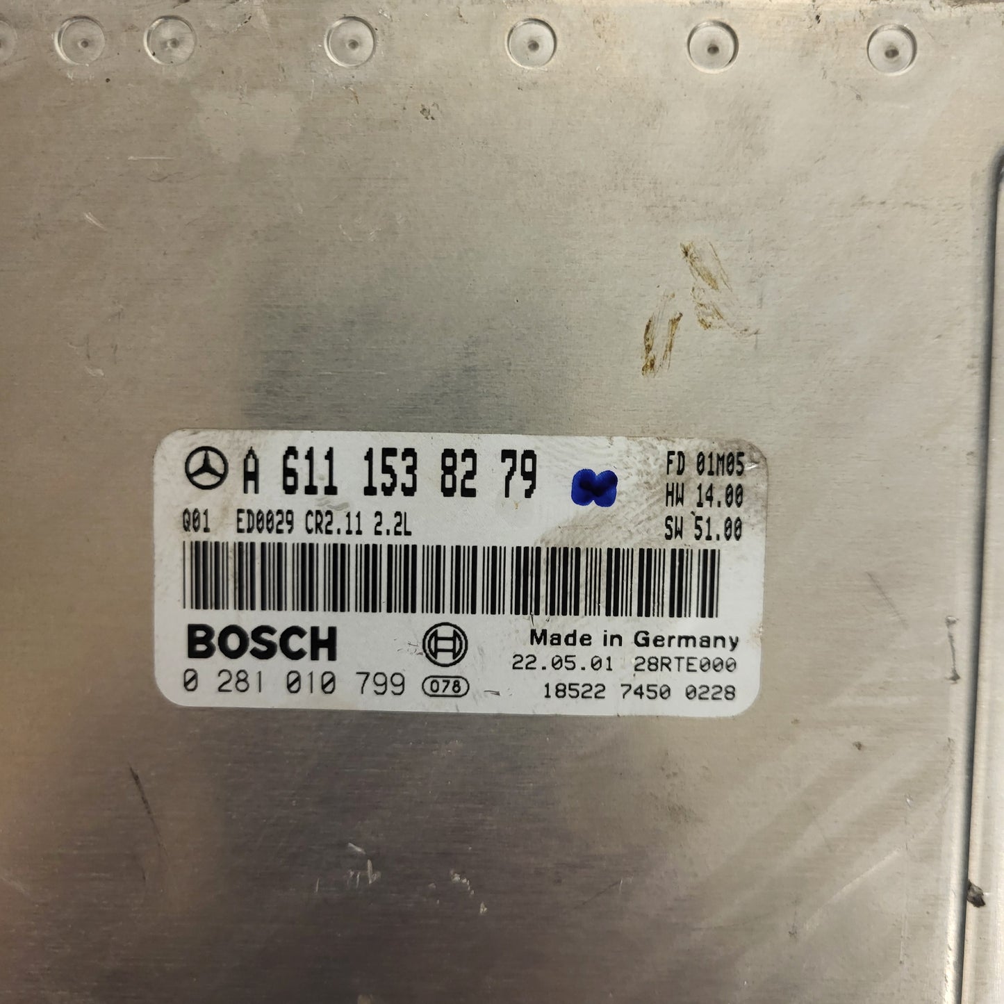 MERCEDES BENZ C W203 ECU / A6111538279 / 0281010799 / ED0029 / CR2.11 / BOSCH