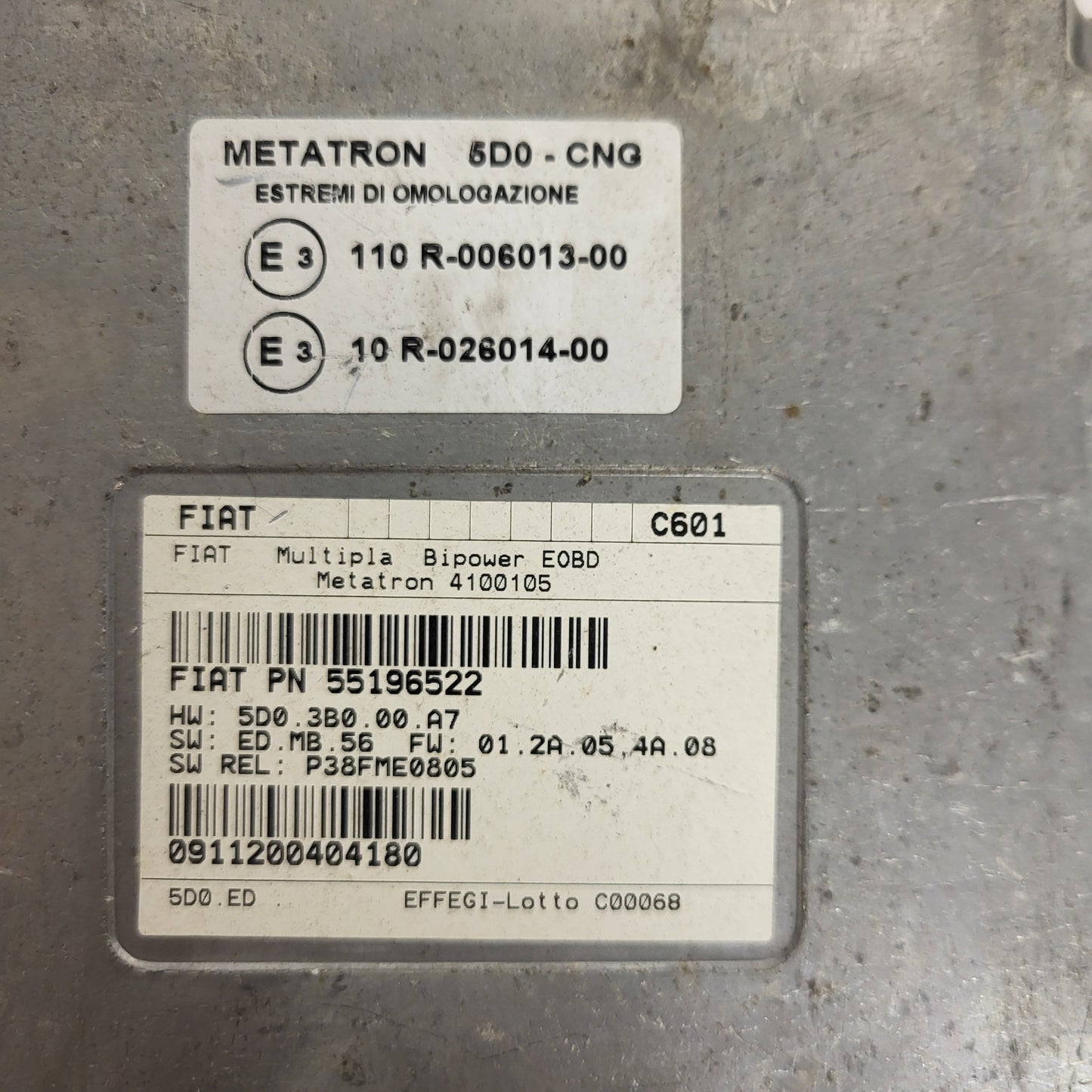 FIAT MULTIPLA BIPOWER ECU / 55196522 / 4100105 / C601 / METATRON