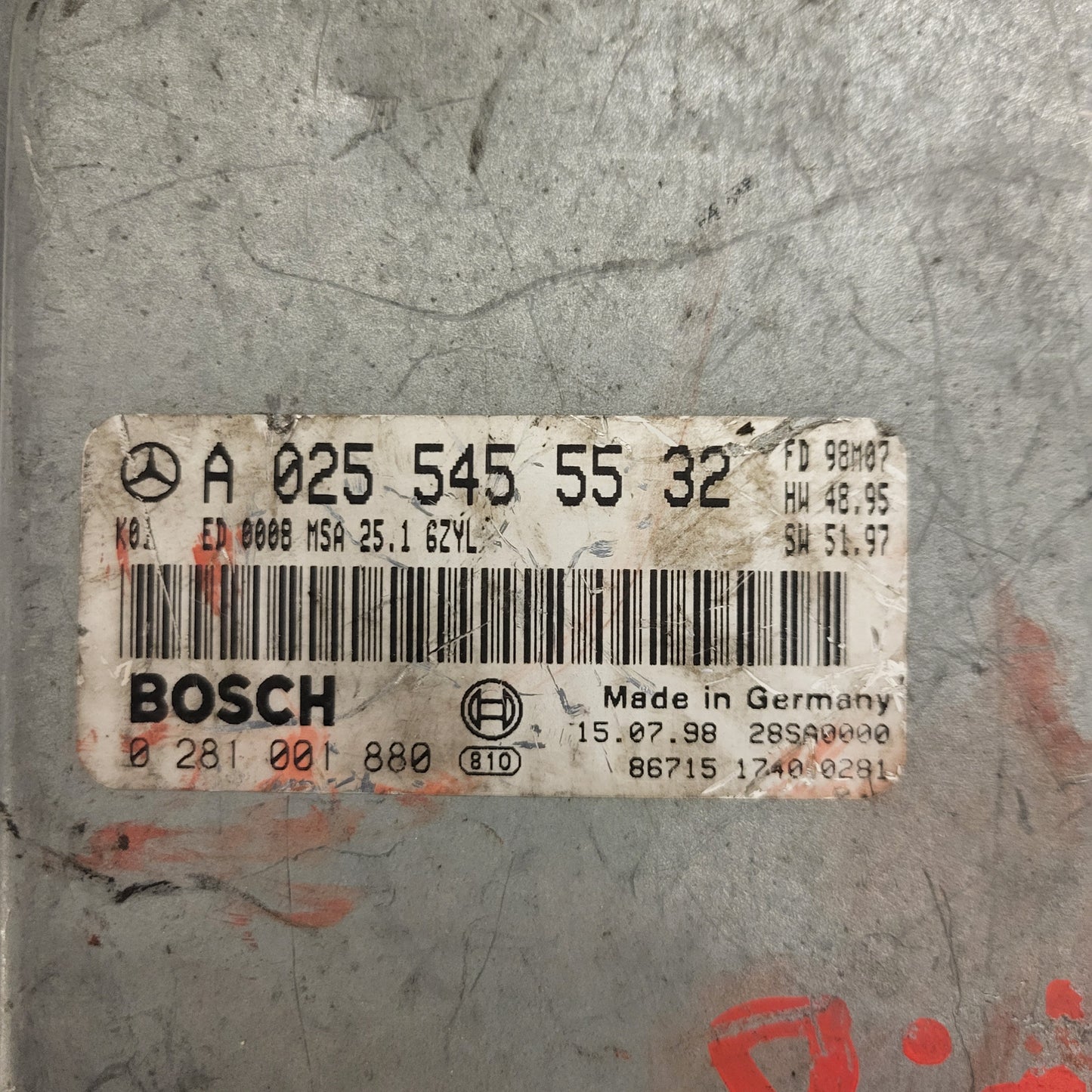 MERCEDES BENZ W212 ECU / A0255455532 / 0281001880 / MSA 25.1 / 6ZYL / BOSCH