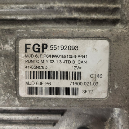 Fiat Punto 1.3 ECU / 55192093 / MJD 6JF.P6 / HW01B / MAGNETI MARELLI