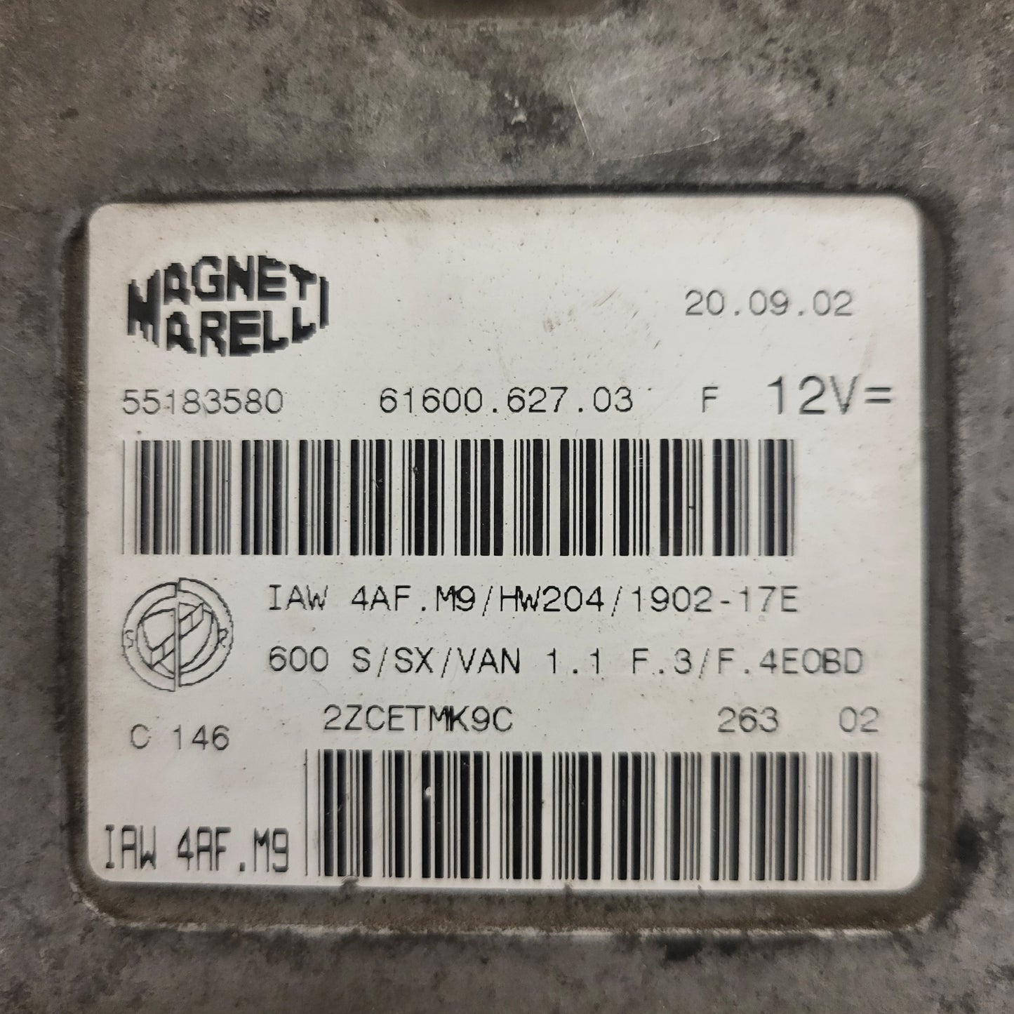 FIAT SEICENTO 600 1.1 ECU / IAW 4AF.M9 / 55183580 / HW204 / MAGNETI MARELLI