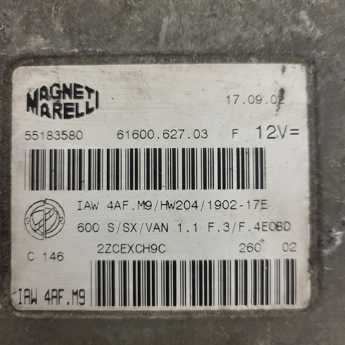 FIAT SEICENTO 600 1.1 ECU / IAW 4AF.M9 / 55183580 / HW204 / MAGNETI MARELLI