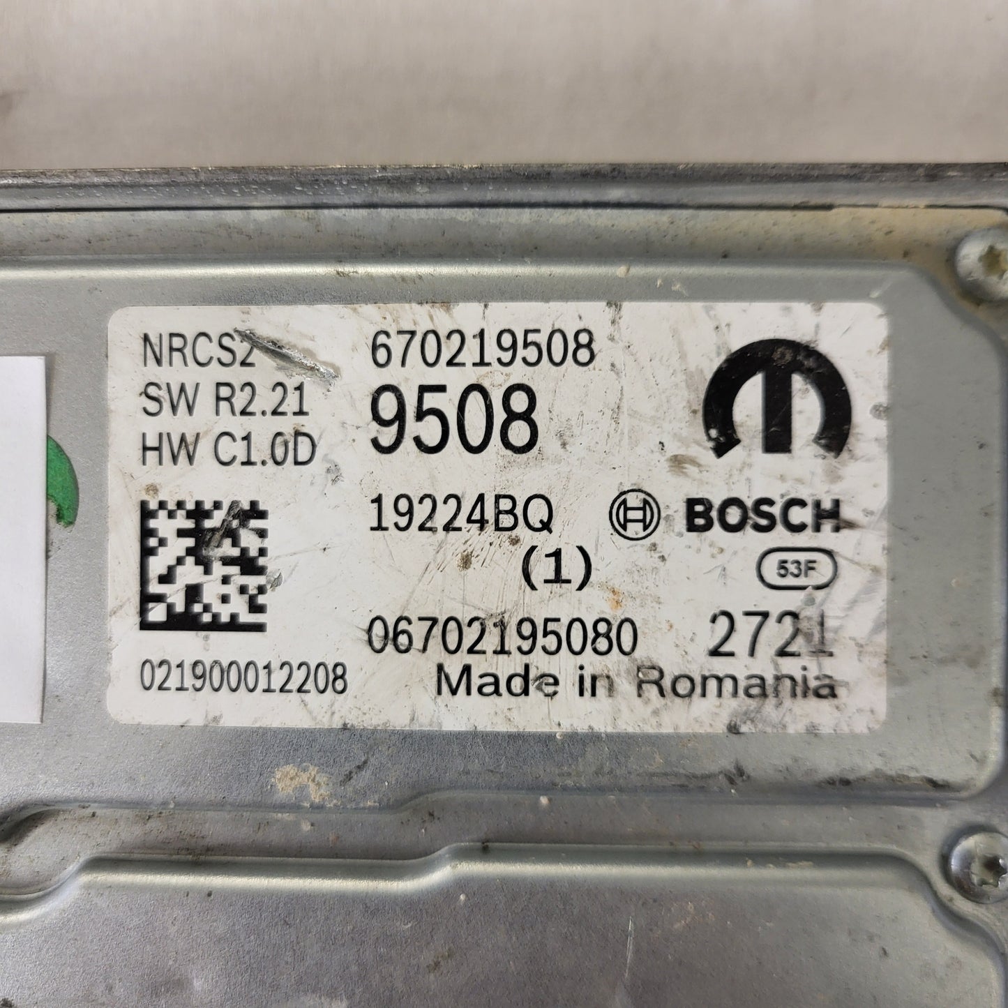 FIAT ALFA MODULE ECU / NRCS2 / 670219508 / 19224BQ / SW R2.21 / HW C1.0D / BOSCH MOPAR