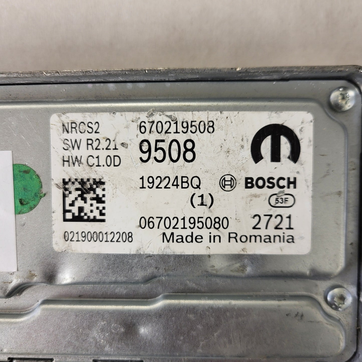 FIAT ALFA MODULE ECU / NRCS2 / 670219508 / 19224BQ / SW R2.21 / HW C1.0D / BOSCH MOPAR