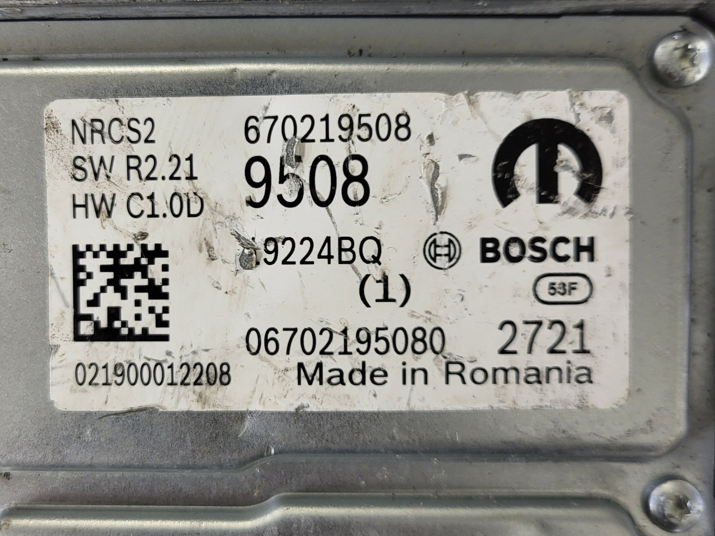 FIAT ALFA MODULE ECU / NRCS2 / 670219508 / 19224BQ / SW R2.21 / HW C1.0D / BOSCH MOPAR