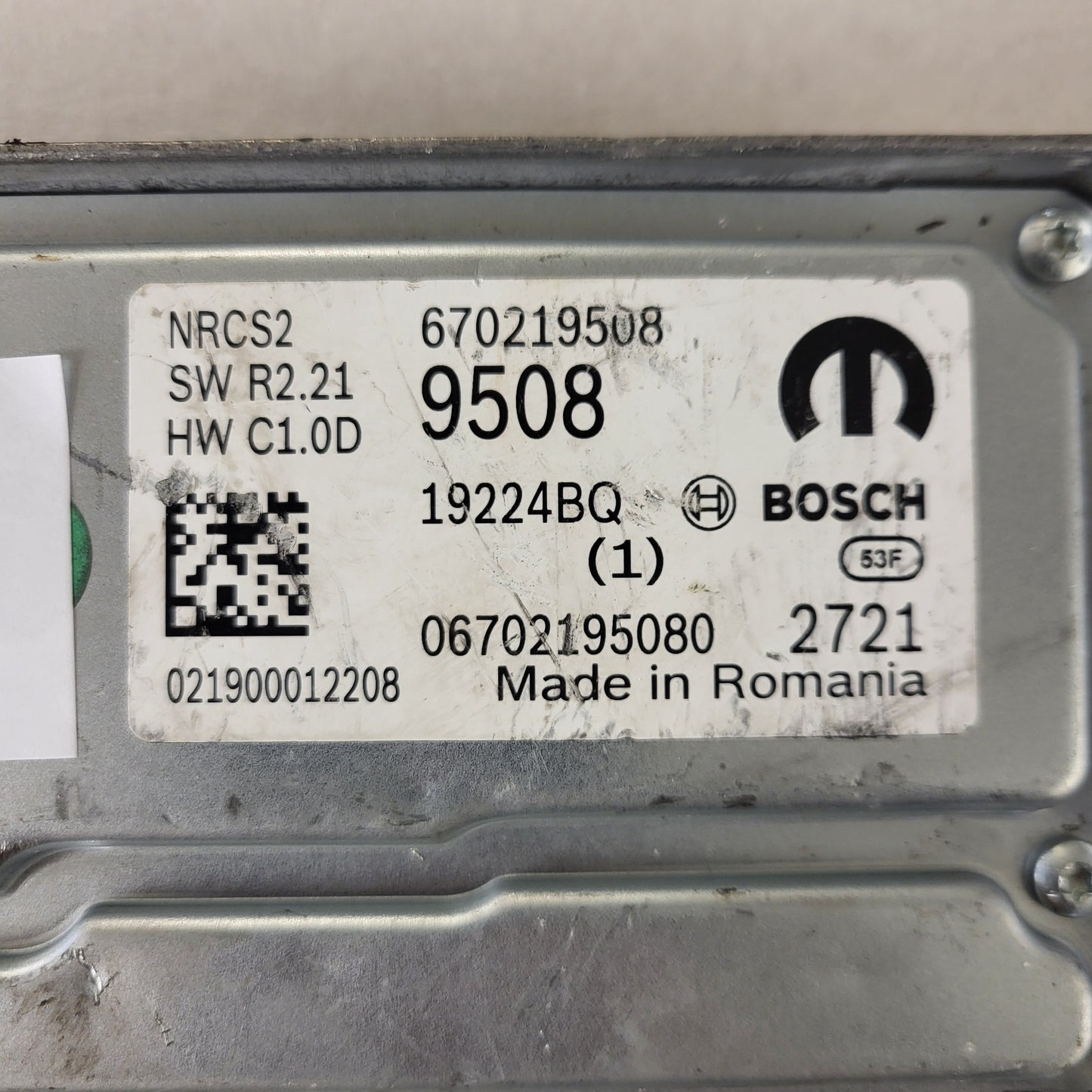 FIAT ALFA MODULE ECU / NRCS2 / 670219508 / 19224BQ / SW R2.21 / HW C1.0D / BOSCH MOPAR