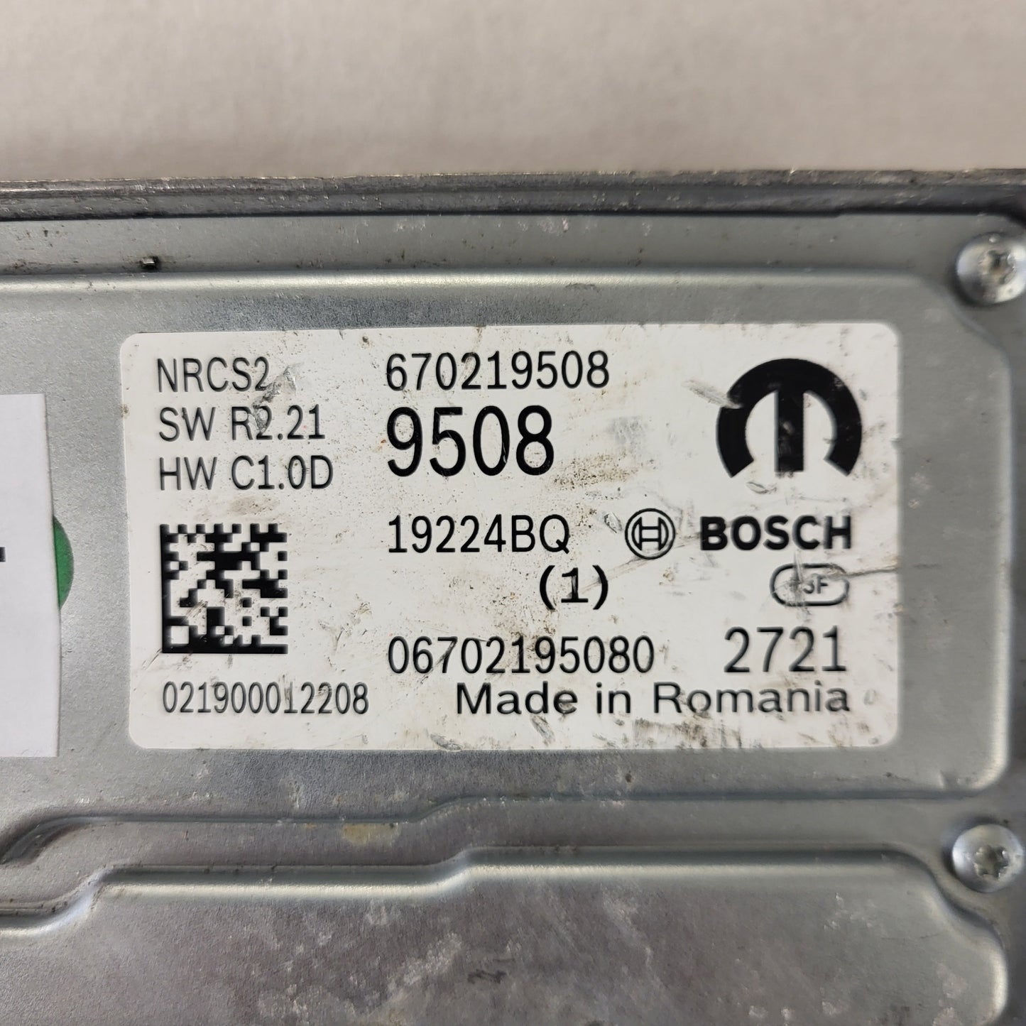 FIAT ALFA MODULE ECU / NRCS2 / 670219508 / 19224BQ / SW R2.21 / HW C1.0D / BOSCH MOPAR