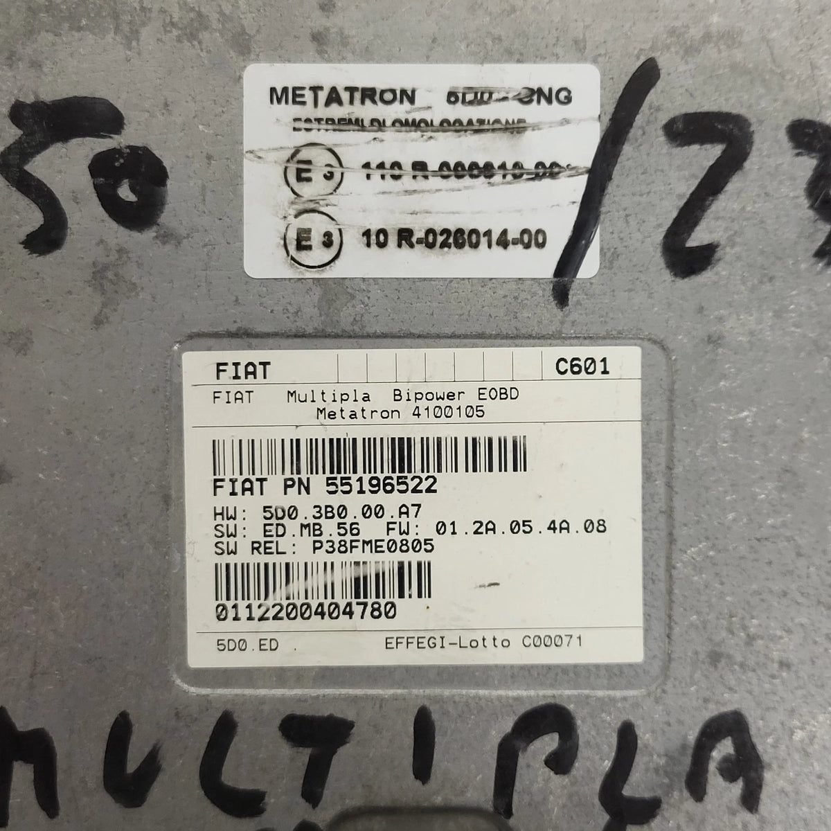 FIAT MULTIPLA BIPOWER ECU / 55196522 / 4100105 / C601 / METATRON - C73-10 - 2