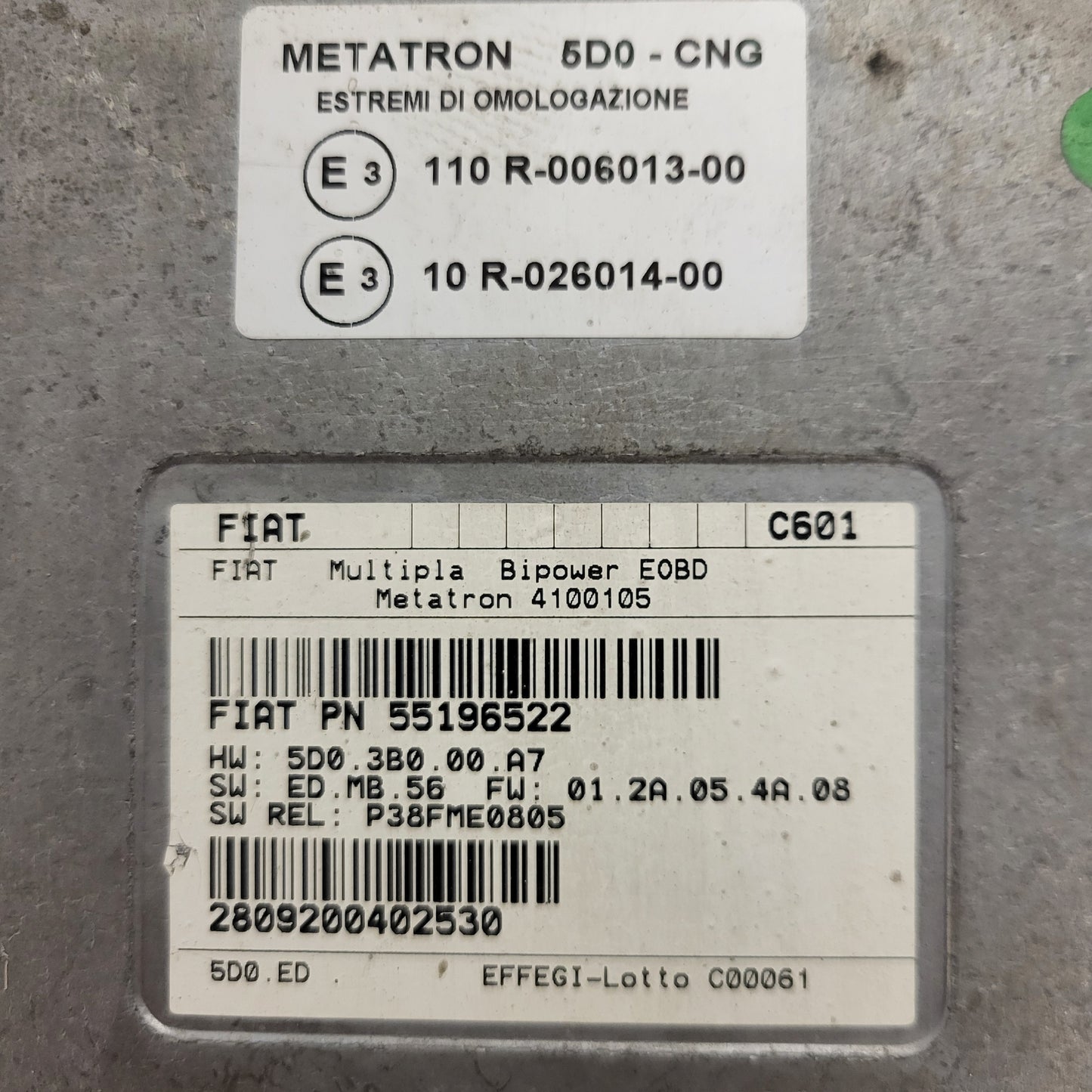 FIAT MULTIPLA BIPOWER ECU / 55196522 / 4100105 / C601 / METATRON