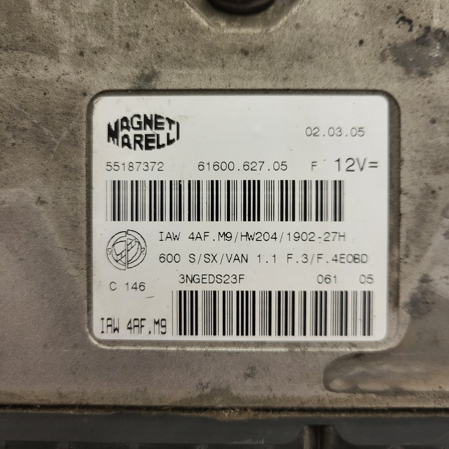 Fiat Seicento 600 ECU / 55187372 / IAW 4AF.M9 / 61600.627.05 / HW204 / MAGNETI MARELLI