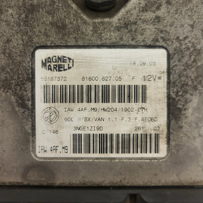 Fiat Seicento 600 ECU / 55187372 / IAW 4AF.M9 / 61600.627.05 / HW204 / MAGNETI MARELLI