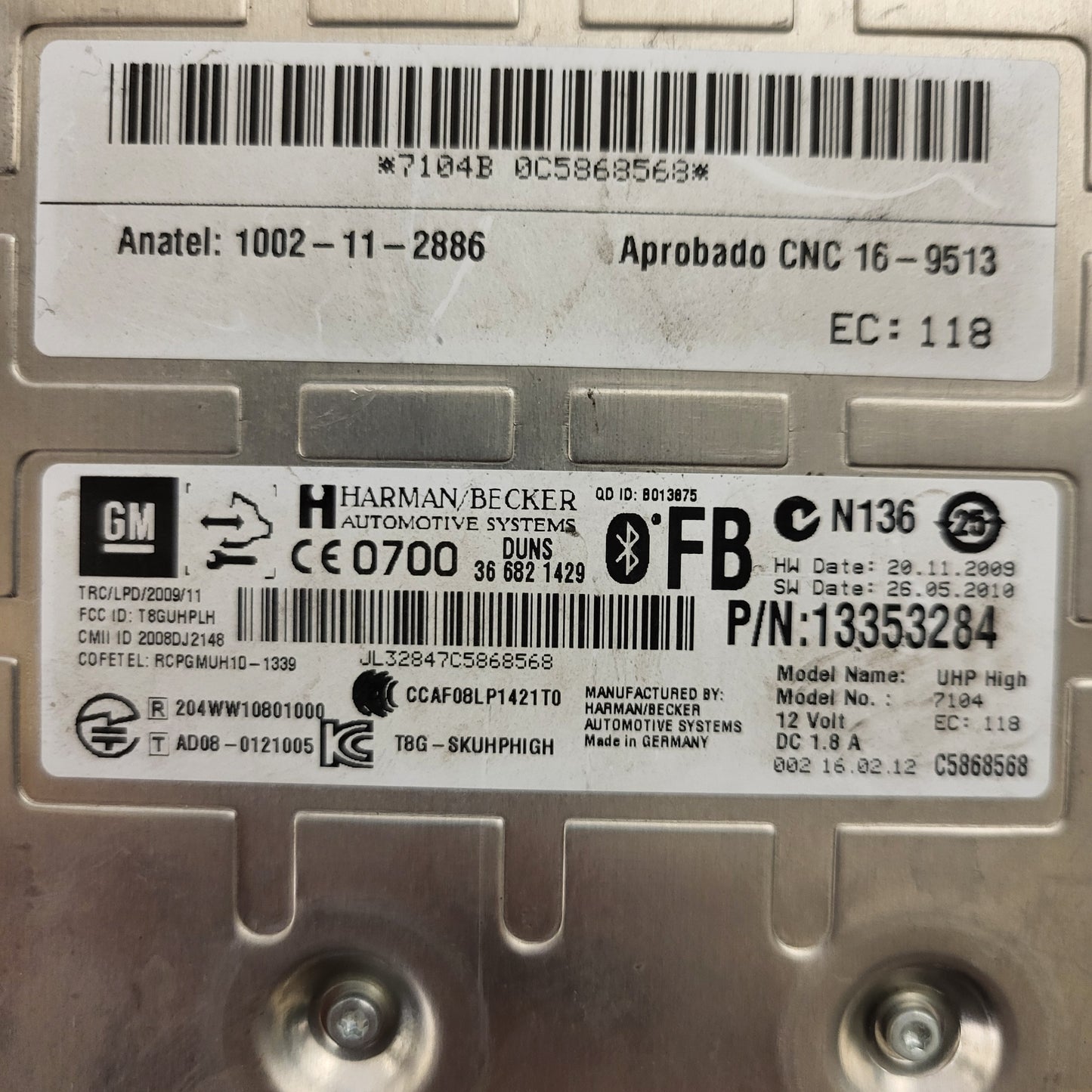 OPEL BLUETOOTH MODULE ECU / 13353284 / UHP HIGH / N136