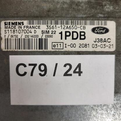 Ford ECU / S118107004D / 3S61-12A650-CB / 1PDB / SIM22 / J38AC / SIEMENS