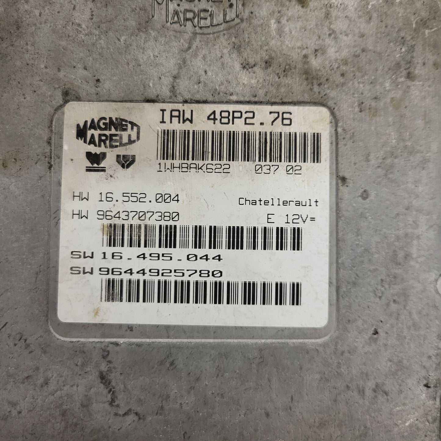 PEUGEOT 206 ECU / IAW 48P2.76 / 9643707380 / 9644925780 / MAGNETI MARELLI