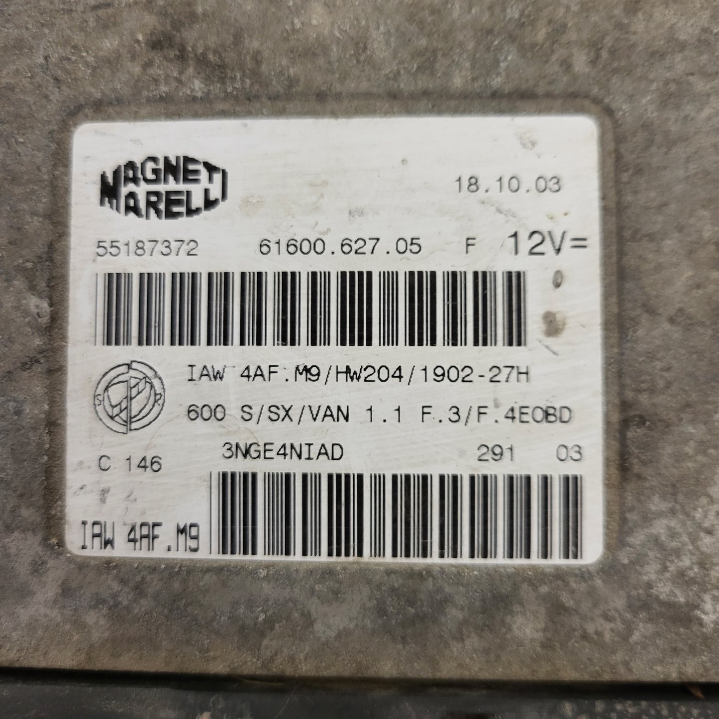 Fiat Seicento 600 ECU / 55187372 / IAW4AF.M9 / 61600.627.05 / MAGNETI MARELLI