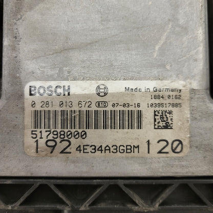 FIAT STILO 1.9 JTD ECU / 0281013672 / 51798000 / BOSCH