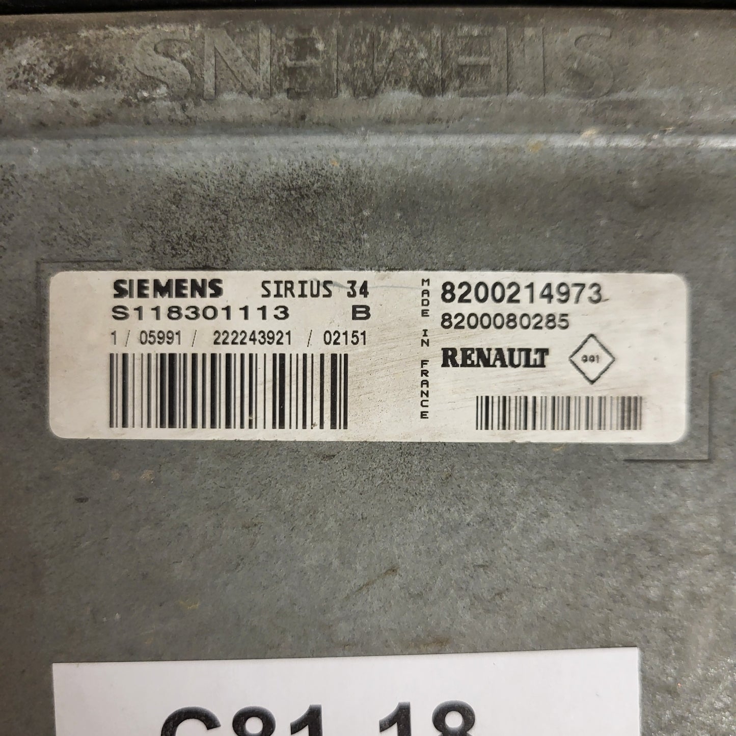 RENAULT CLIO ECU / S118301113B / S118301113 / 8200214973 / 8200080285 / SIRIUS 34