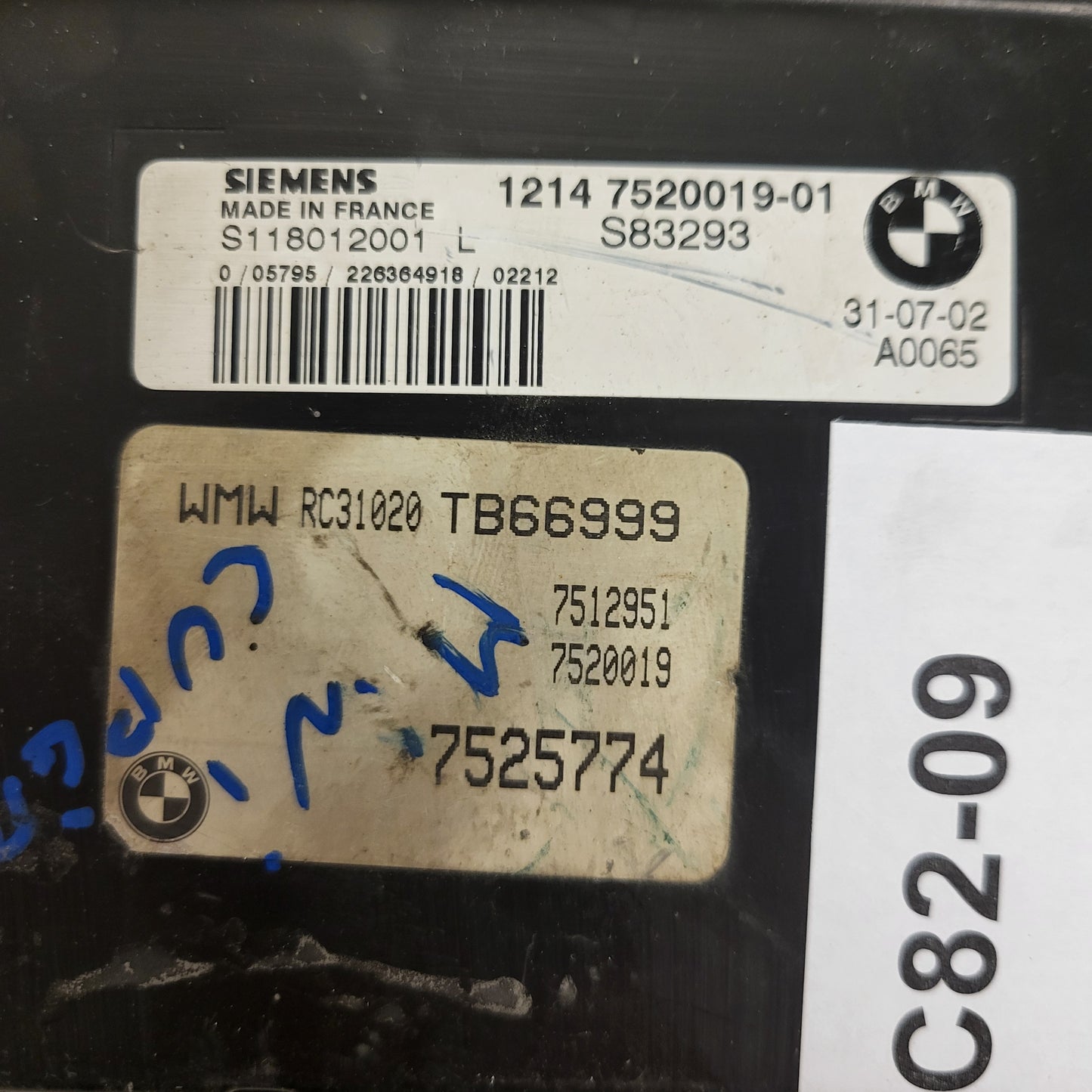 MINI COOPER 1.6 ECU / S118012001 / S118012001L / 1214 7520019-01 / SIEMENS