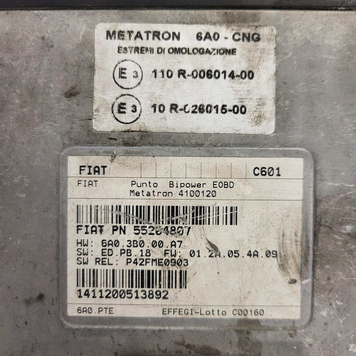 FIAT PUNTO ECU / 55204807 / 4100120 / C601 / 6A0.PTE / METATRON