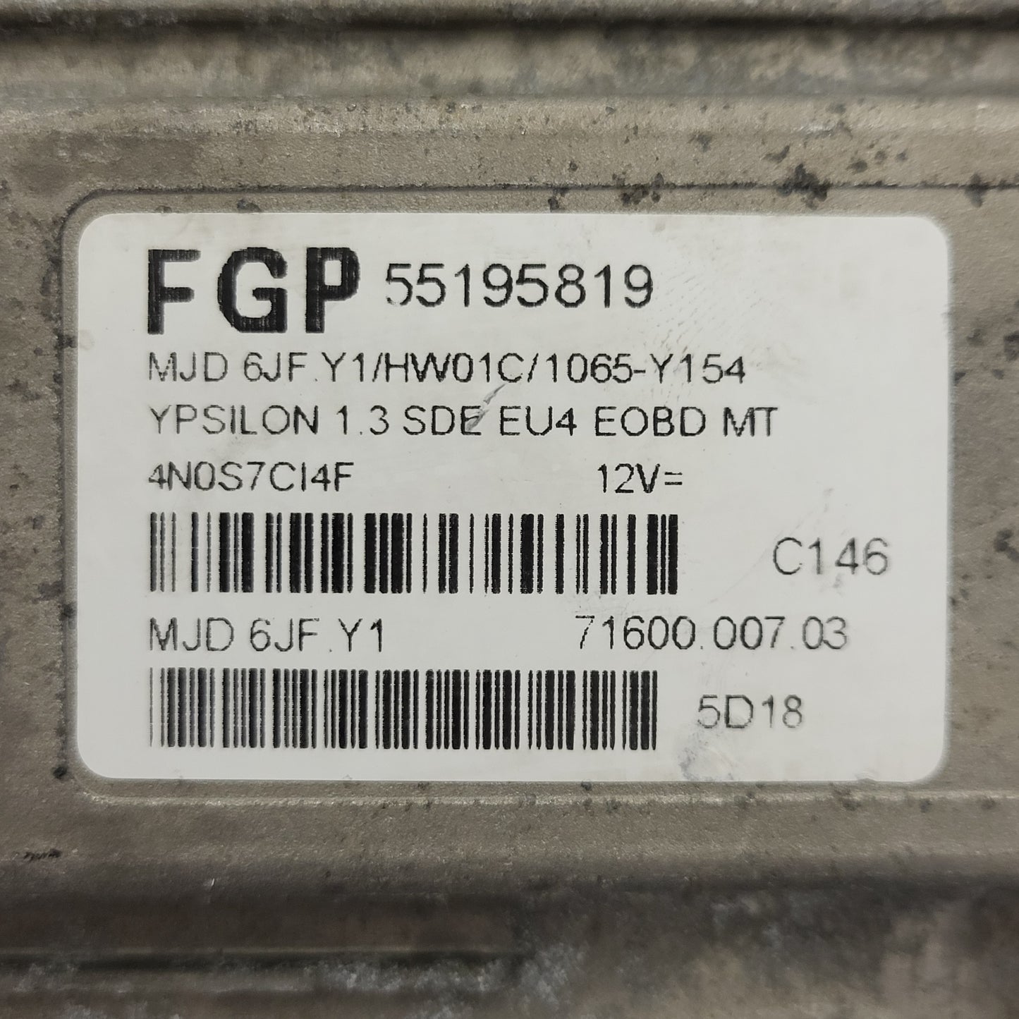 LANCIA Y 1.3 ECU / 55195819 / MJD 6JF.Y1 / HW01C / 71600.007.03 MAGNETI MARELLI