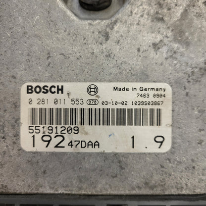 FIAT STILO 1.9 JTD ECU / 0281011553 / 55191209 / 19247DAA / BOSCH