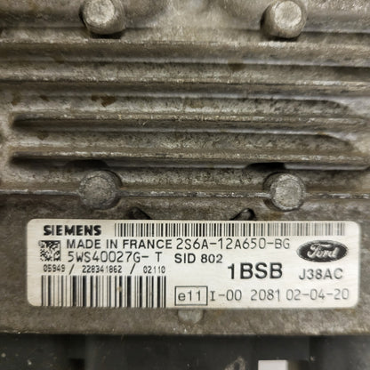 FORD FIESTA ECU / 2S6A-12A650-BG / 5WS40027G-T / 1BSB / SID802 / SIEMENS