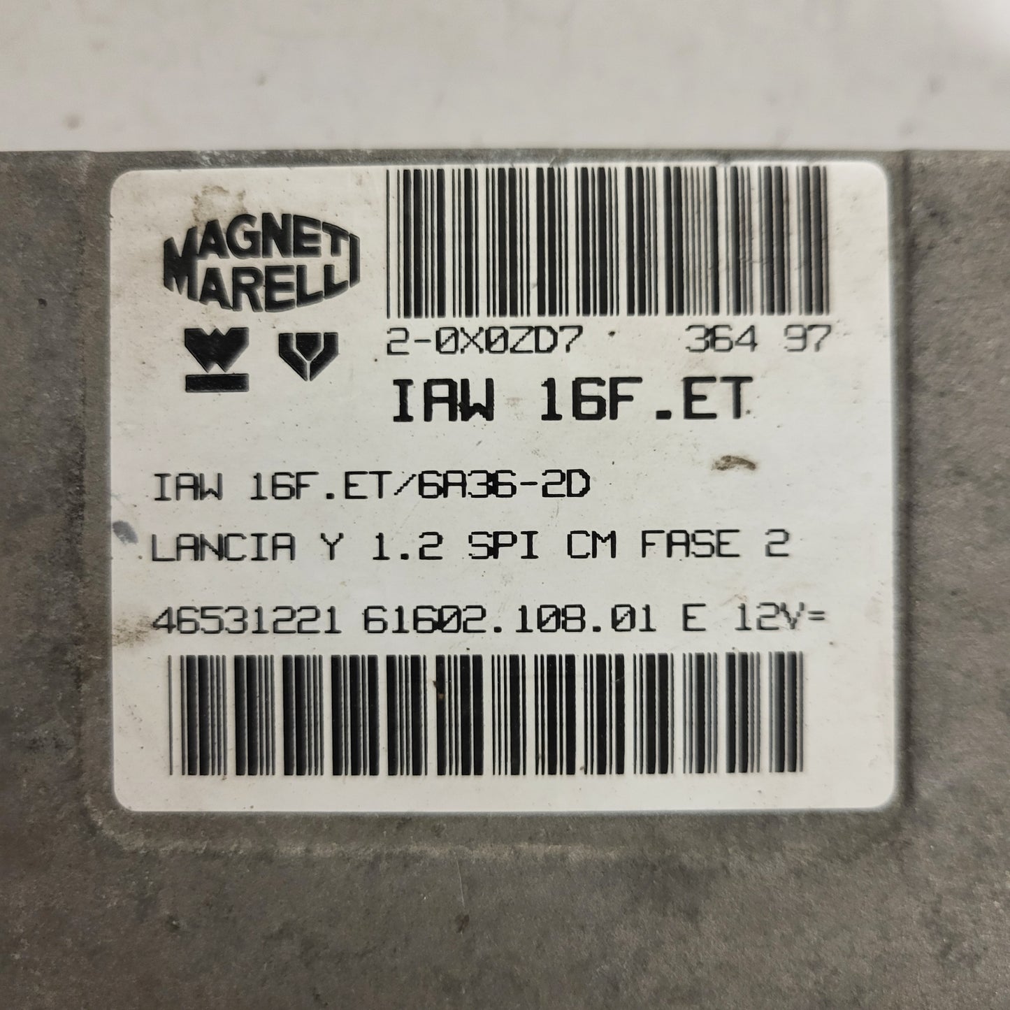 LANCIA Y 1.2 SPI SM ECU / IAW 16F.ET / 46531221 / 61602.108.01 / MAGNETI MARELLI