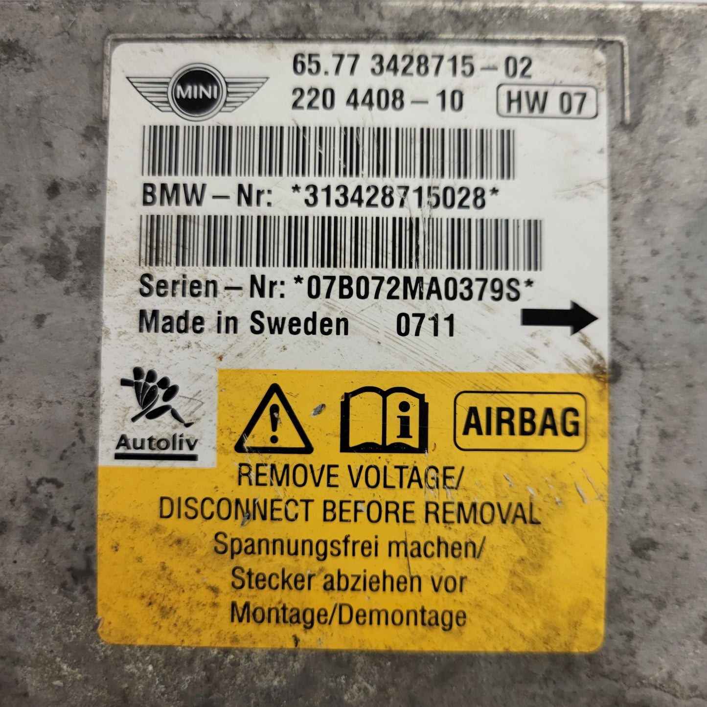 MINI R56  MODULE ECU / 2204408-10 / 3428715-02 / 313428715028 / Autoliv