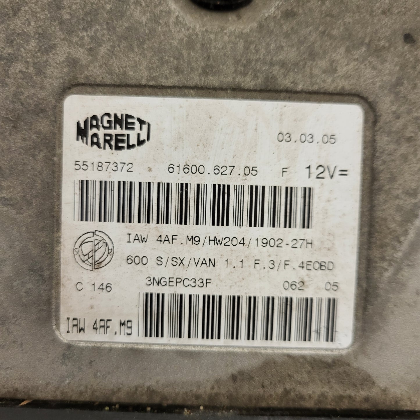 Fiat Seicento 600 ECU / 55187372 / IAW 4AF.M9 / 61600.627.05 / HW204 / MAGNETI MARELLI