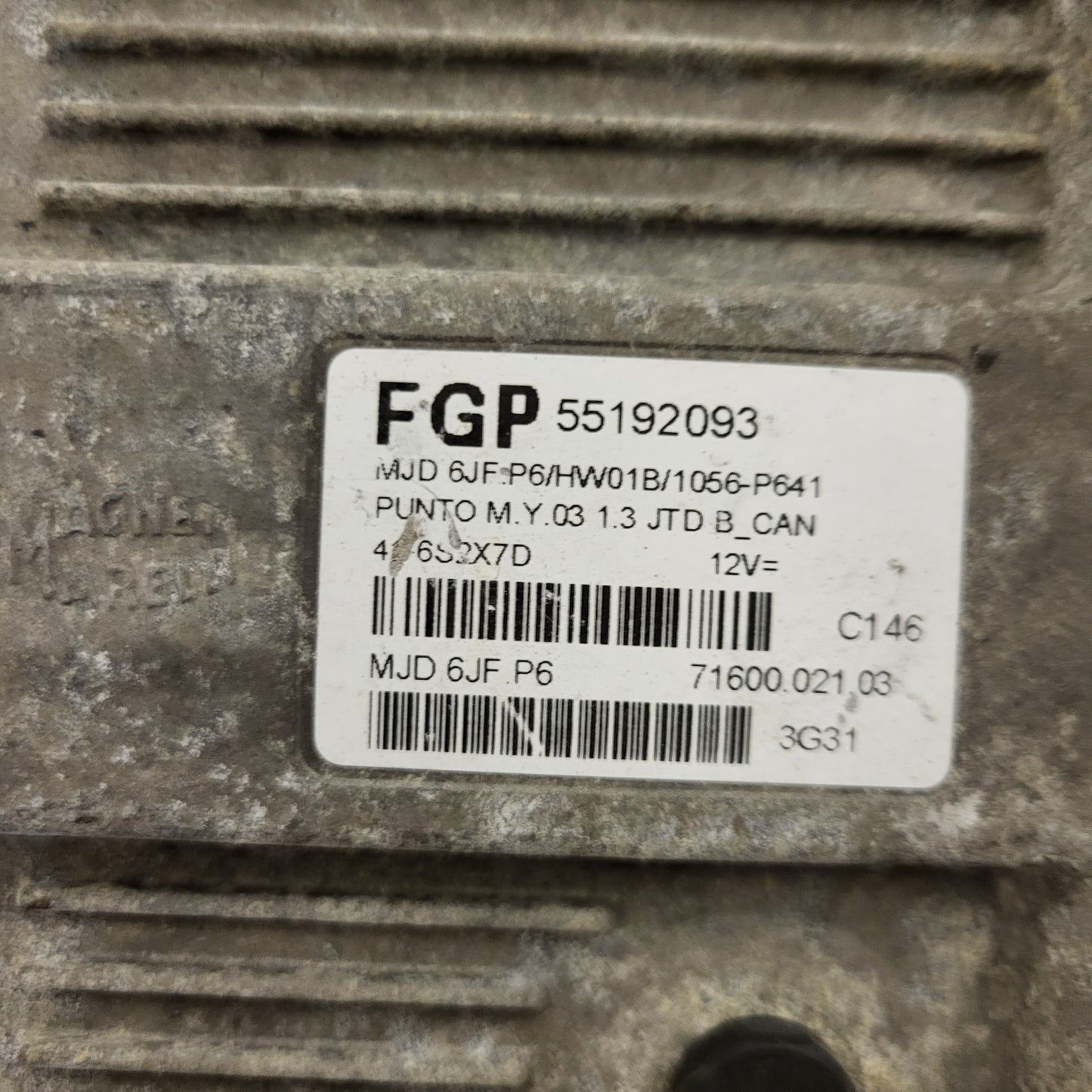 Fiat Punto 1.3 ECU / 55192093 / MJD 6JF.P6 / HW01B / MAGNETI MARELLI