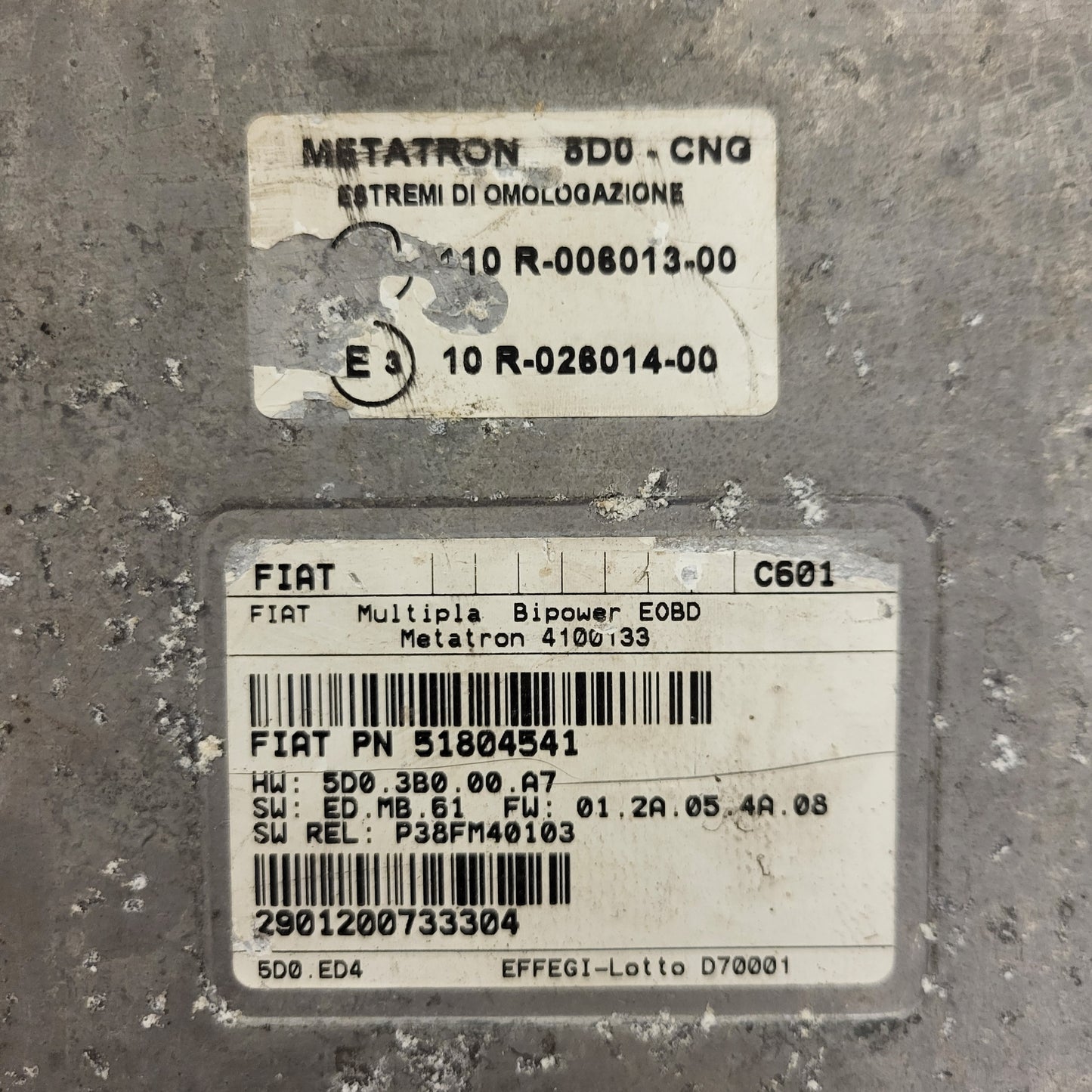 FIAT MULTIPLA ECU BIPOWER / 51804541 / C601 / 4100133 / METATRON