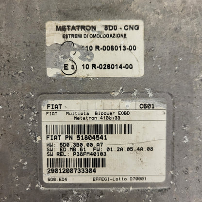 FIAT MULTIPLA ECU BIPOWER / 51804541 / C601 / 4100133 / METATRON