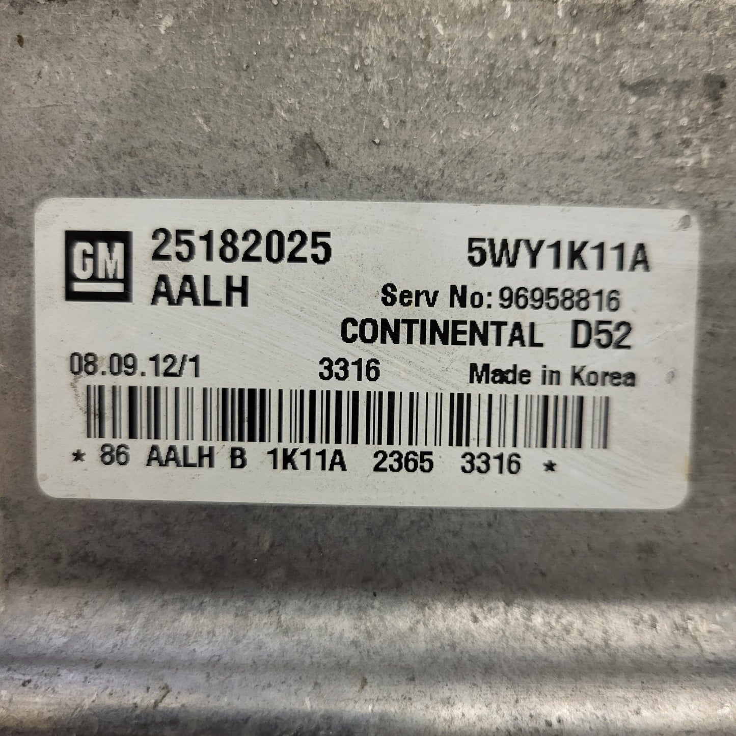 CHEVROLET SPARK ECU / 25182025 / 5WY1K11A / D52 / 96958816 / CONTINENTAL