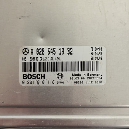 Mercedes a Class W168 ECU / A0285451932 / 0281010118 / CR1.2 / ED0032 / BOSCH