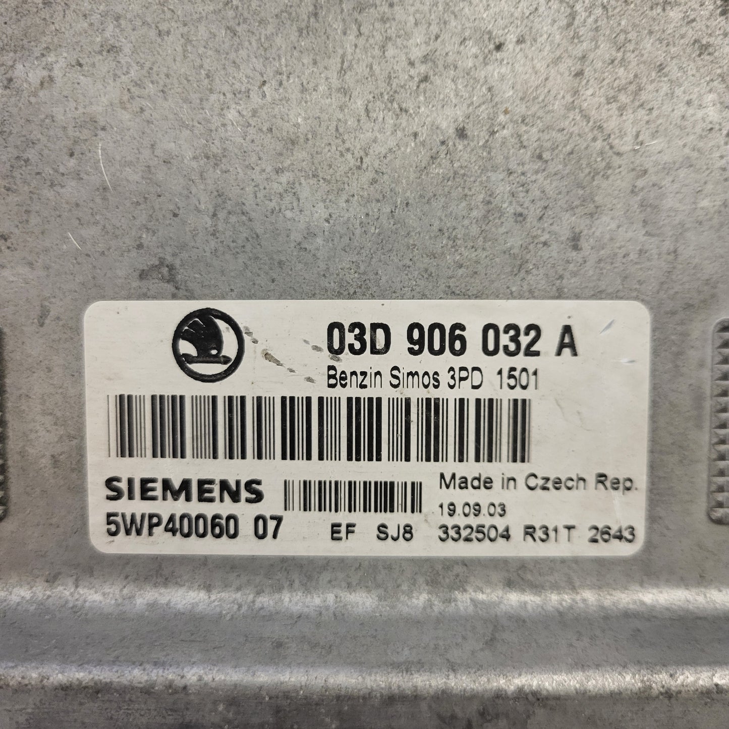 SKODA FABIA ECU / 03D906032A / 5WP40060 07 / SIMOS 3PD / SIMENES
