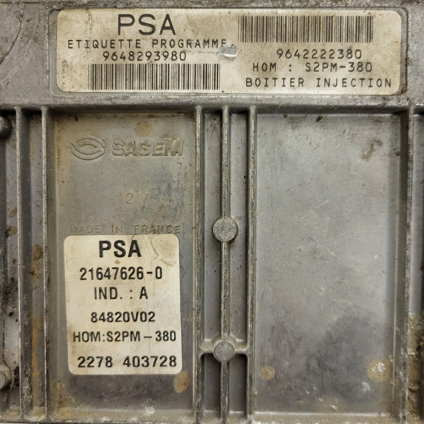 CITROEN C3 ECU / 21647626-0 / 9648293980 / 9642222380 / S2PM-380 / SASEM