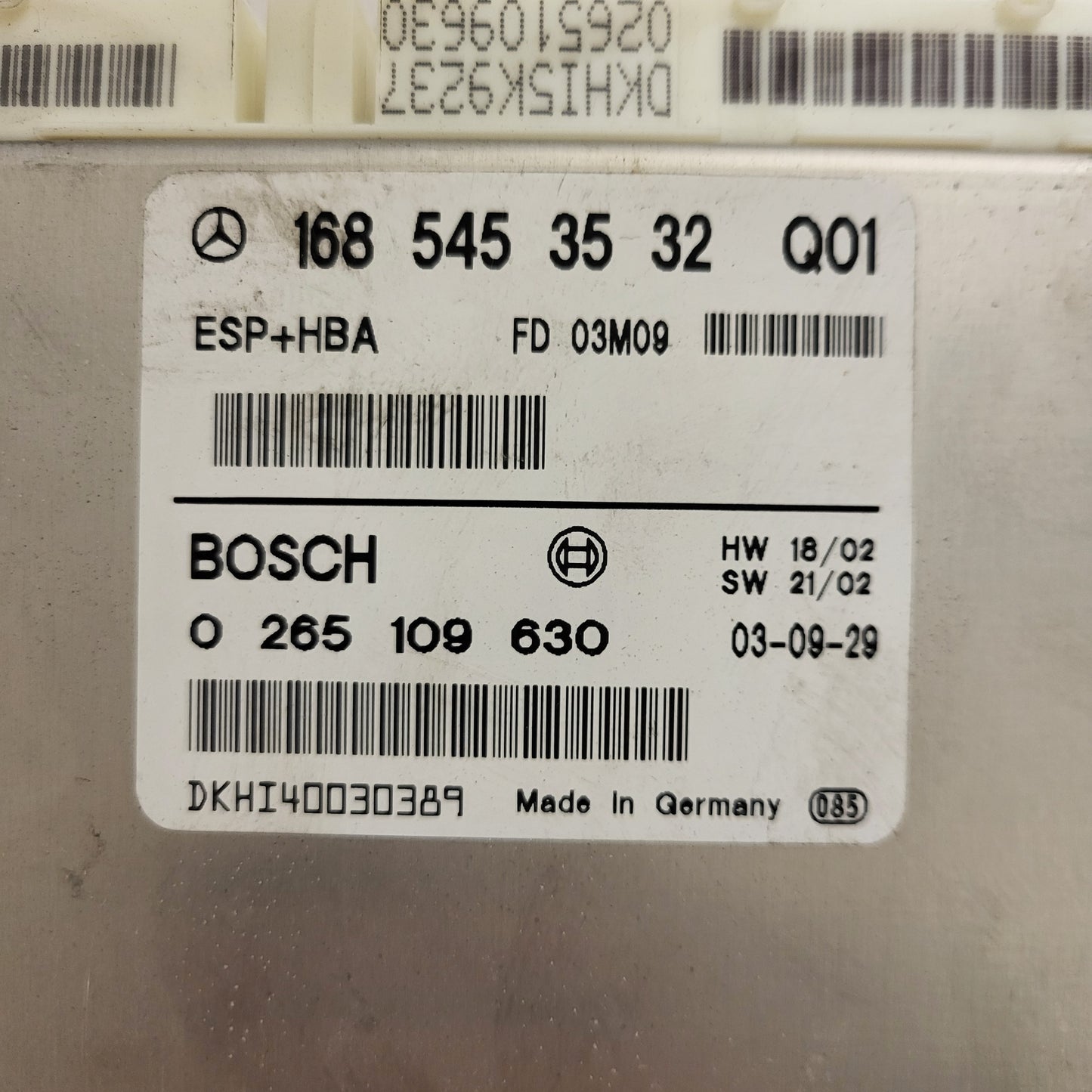 MERCEDES-BENZ A CLASS W168 ESP ECU / 1685453532 / 0265109630 / BOSCH ESP+HBA