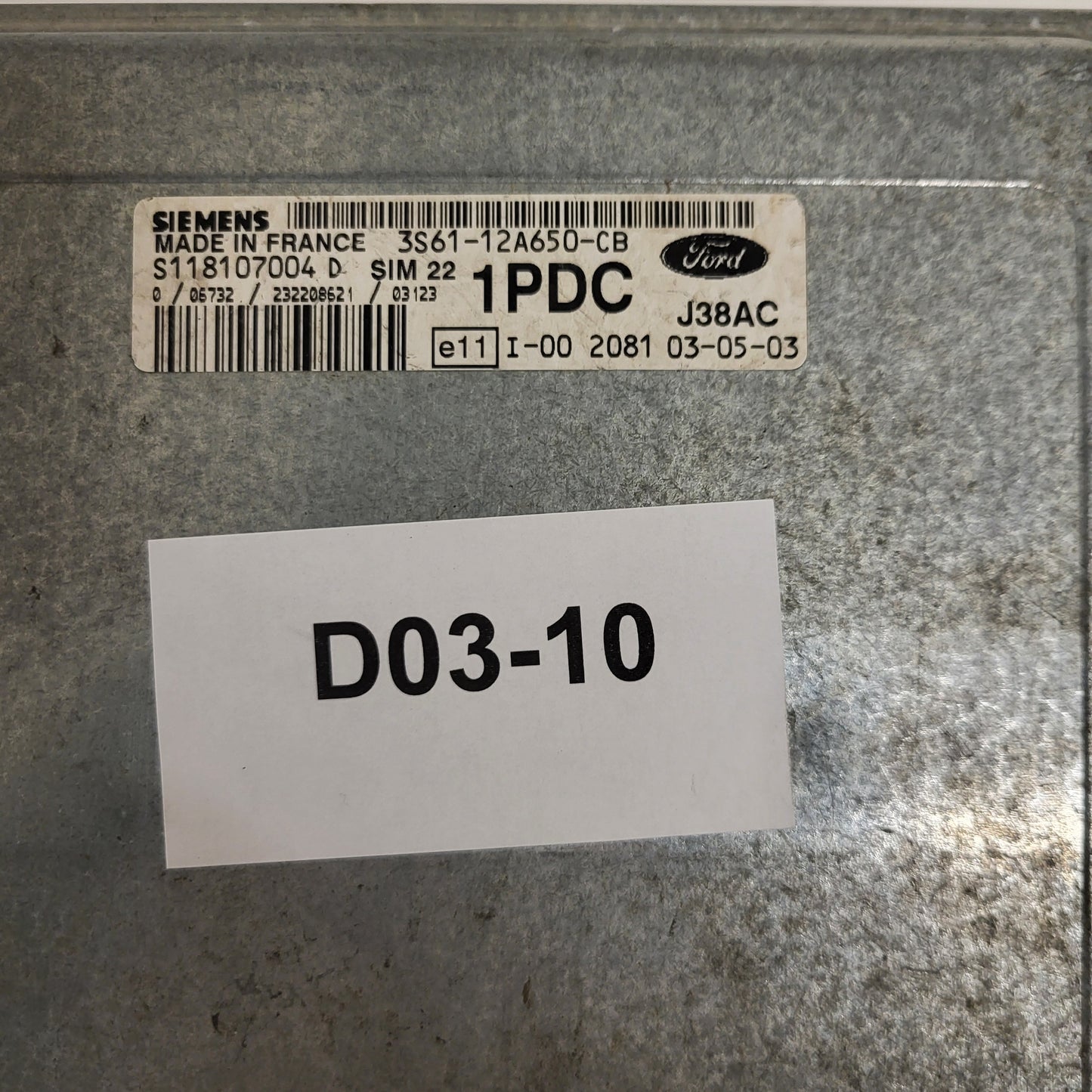 FORD FIESTA  ECU / 3S61-12A650-CB / S118107004 / S118107004D/ SIM22 / 1PDC J38AC